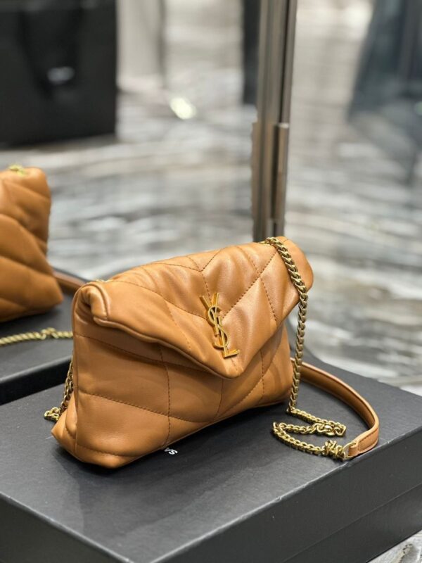 SAINT LAURENT PUFFER TOY BAG IN QUILTED LIGHT BROWN 26CM - Image 4