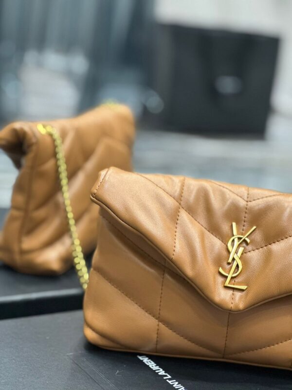 SAINT LAURENT PUFFER TOY BAG IN QUILTED LIGHT BROWN 26CM - Image 5