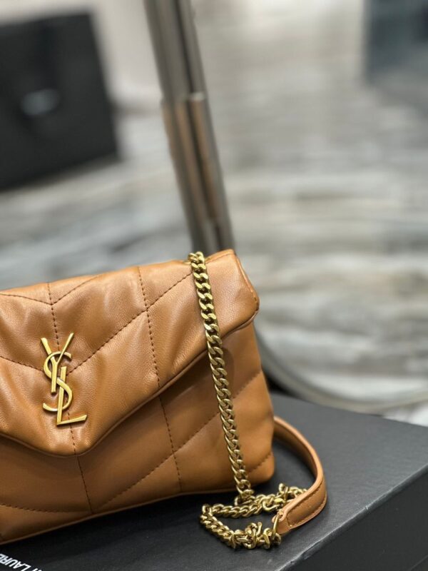 SAINT LAURENT PUFFER TOY BAG IN QUILTED LIGHT BROWN 26CM - Image 6