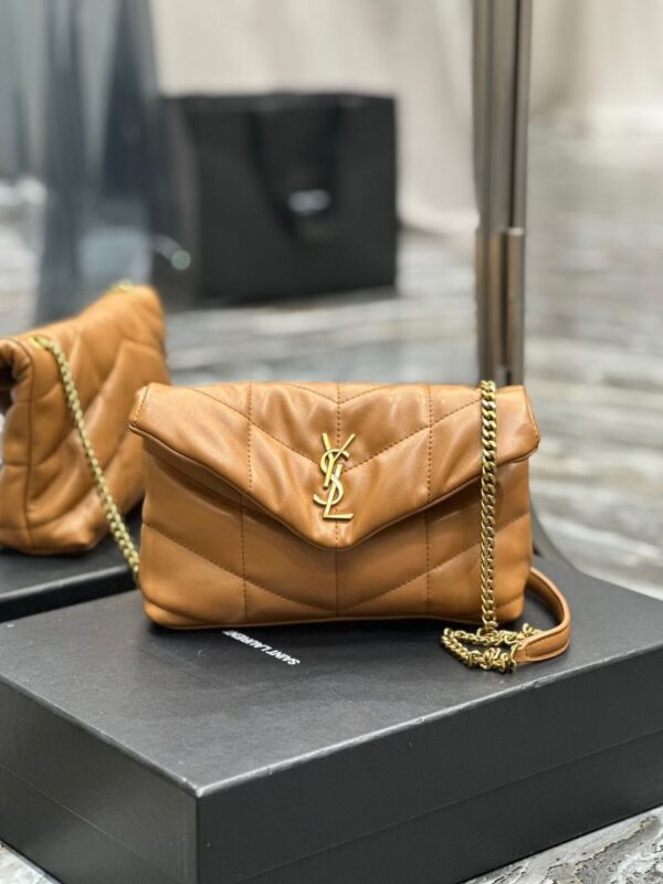 SAINT LAURENT PUFFER TOY BAG IN QUILTED LIGHT BROWN 26CM - Image 7