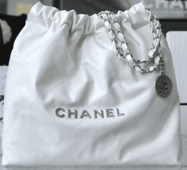 CHANEL 22 HANDBAG WHITE SILVER 42CM AS3261 - Image 6