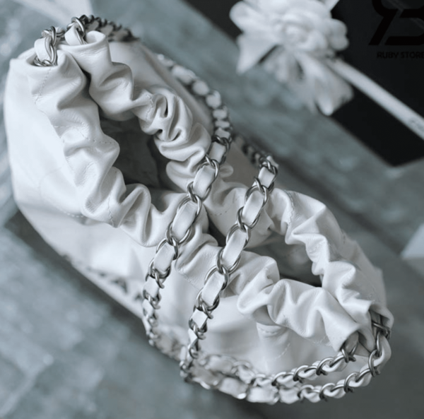 CHANEL 22 HANDBAG WHITE SILVER 42CM AS3261 - Image 3