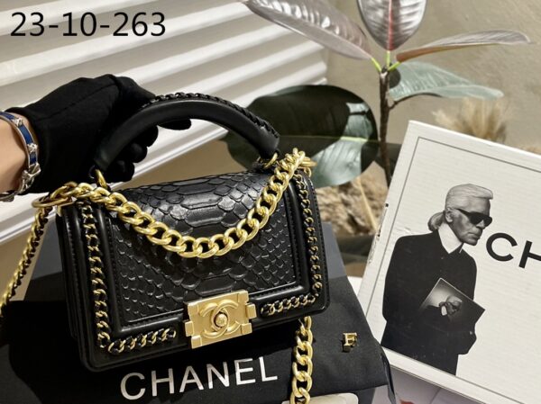 CHANEL BLACK PYTHON BOY BAG BLACK 20CM - Image 2