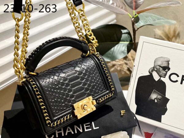CHANEL BLACK PYTHON BOY BAG BLACK 20CM - Image 3