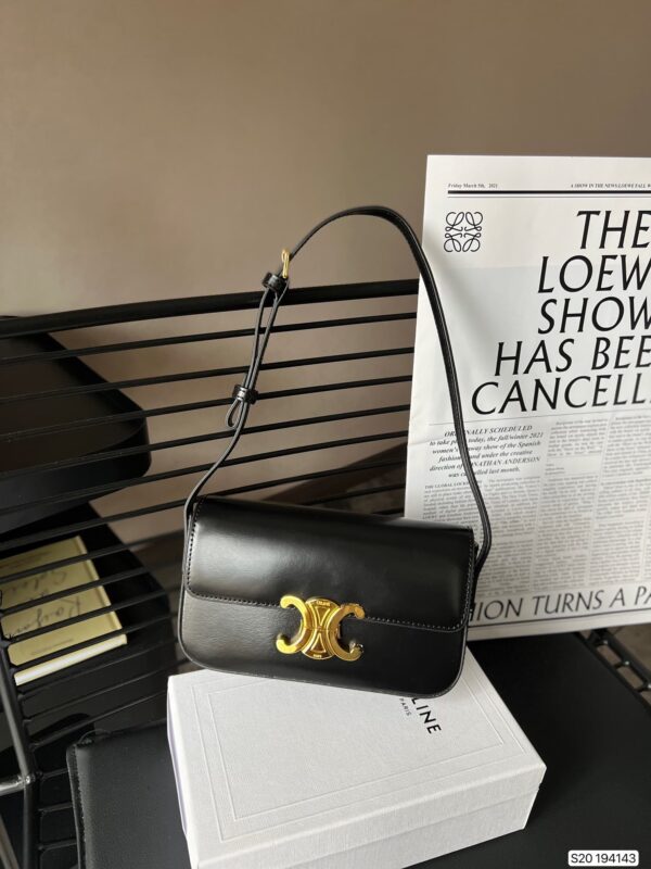CELINE SHOULDER BAG TRIOMPHE IN SHINY BLACK 18CM 194143BF438NO - Image 2