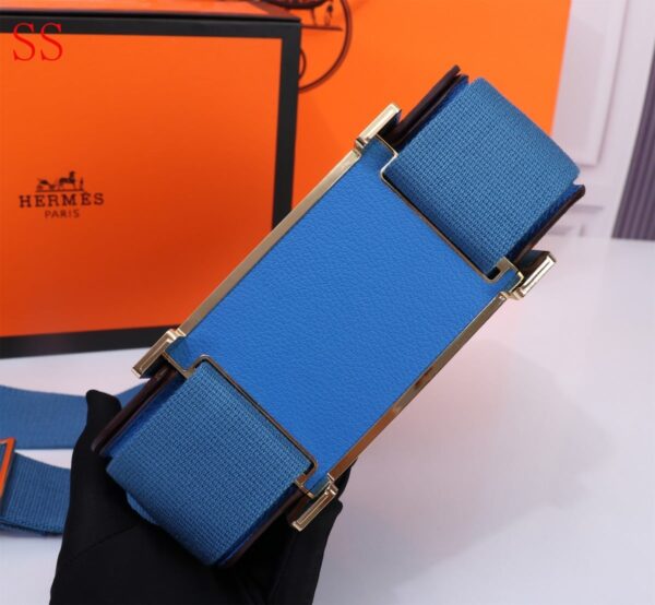 HERMES GETA BLACK CHEVRE GOLD HARDWARE BLUE 20CM - Image 5