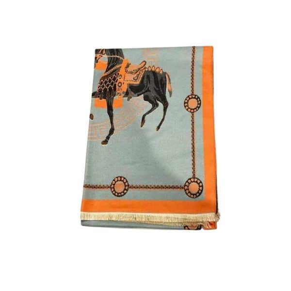 HERMES CASHMERE MUFFLER BLUE