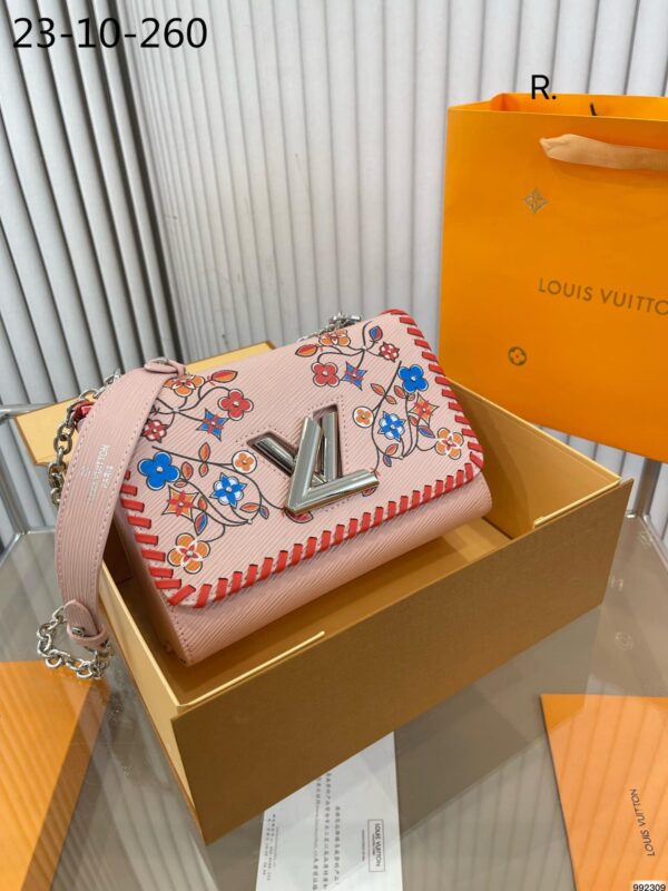 LOUIS VUITTON TWIST BAG WITH FLOWER EMBRODARY PINK 23CM - Image 2