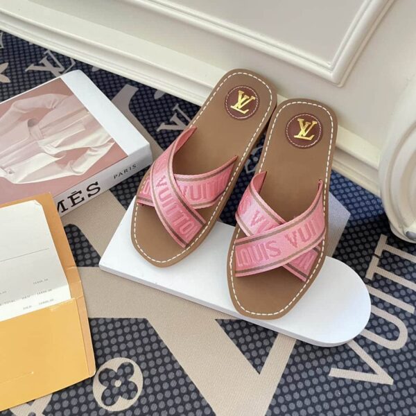 LOUIS VUITTON CROSS STRAP FLAT SLIDES LIGHT PINK - Image 3