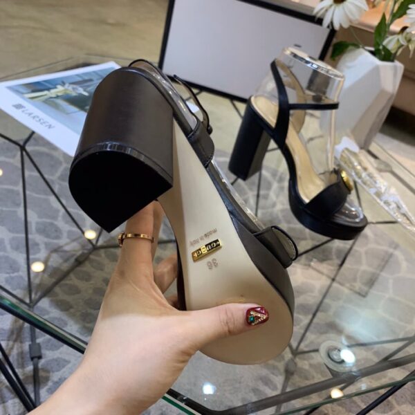 GUCCI GG LEATHER HEELED SANDAL BLACK - Image 8