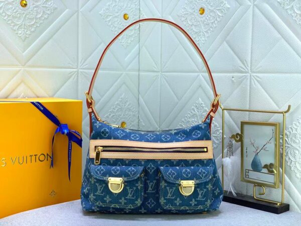LOUIS VUITTON MONOGRAM DENIM BAGGY PM SHOULDER BAG BLUE 30CM - Image 2