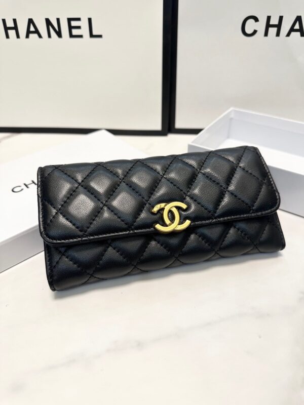 CHANEL LONG FLAP WALLET BLACK 19CM - Image 2