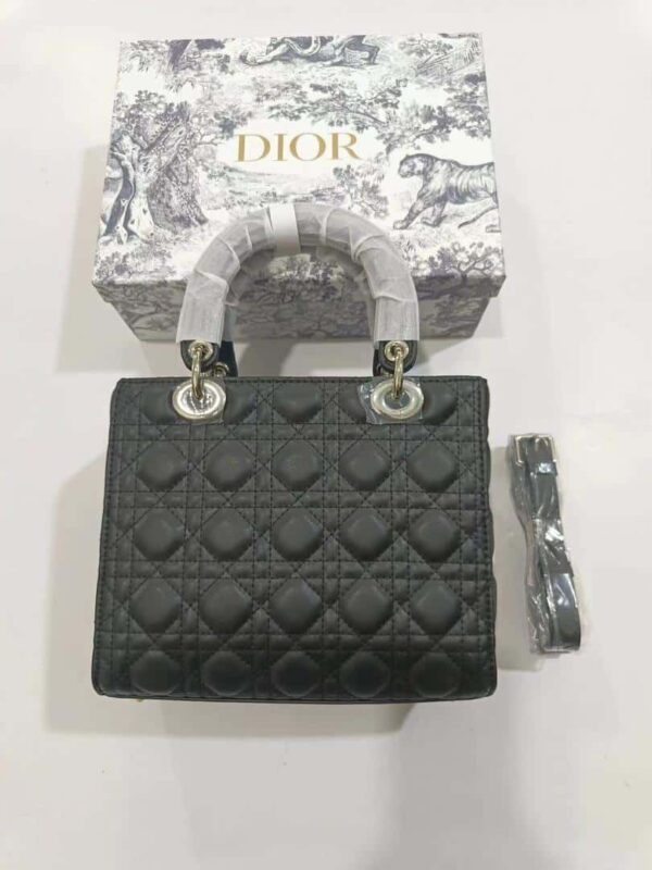 DIOR MEDIUM LADY DIOR BAG CANNAGE BLACK SILVER HARDWARE 24CM - Image 3