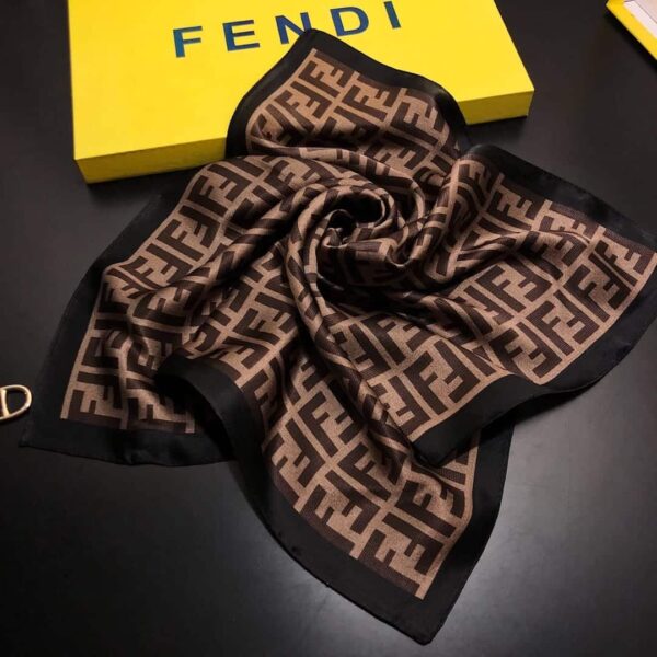 FENDI FF MOTIF SILK SQUARE SCARF BROWN BLACK - Image 3