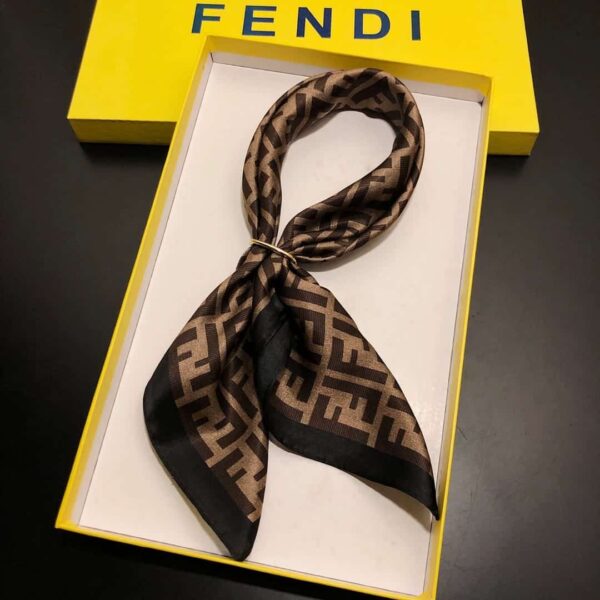 FENDI FF MOTIF SILK SQUARE SCARF BROWN BLACK - Image 4