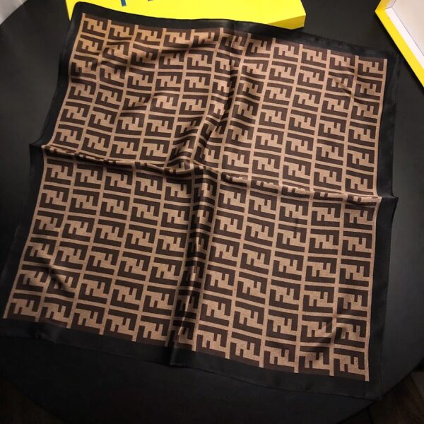 FENDI FF MOTIF SILK SQUARE SCARF BROWN BLACK - Image 6