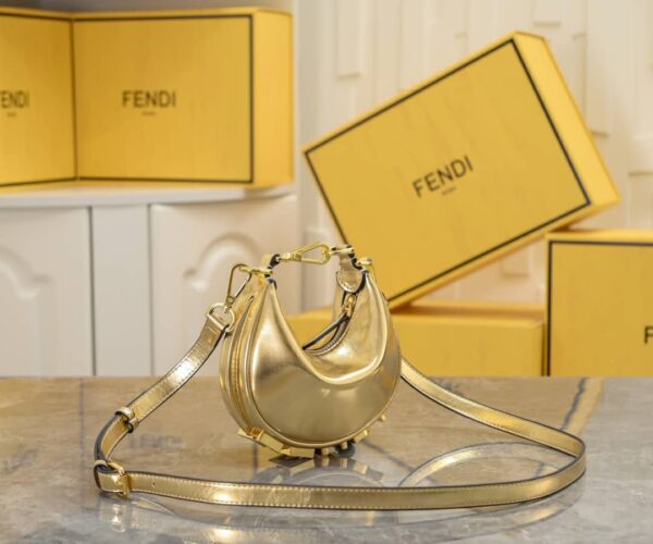 FENDI FENDIGRAPHY NANO MINI LEATHER MINI BAG METALLIC GOLD 16CM - Image 3