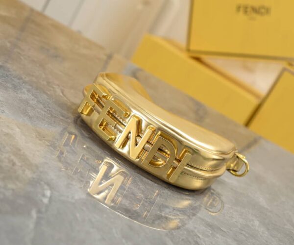 FENDI FENDIGRAPHY NANO MINI LEATHER MINI BAG METALLIC GOLD 16CM - Image 4