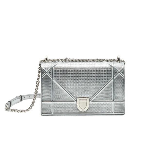 DIOR DIORAMA METALLIC SILVER BAG 21CM
