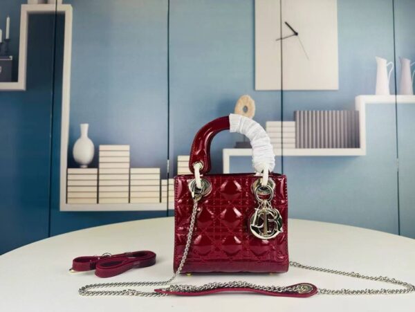 DIOR MEDIUM LADY DIOR BAG BORDEAUX PATENT CANNAGE BURGUNDY 21CM - Image 2
