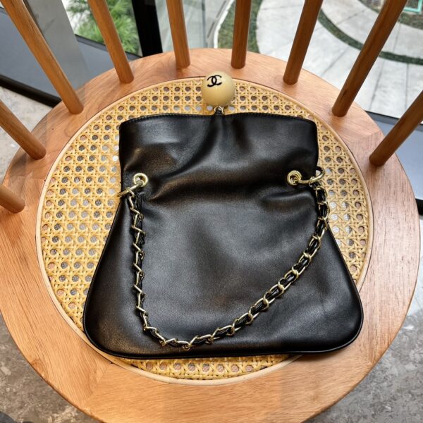 CHANEL LEATHER CUE BALL FOLDOVER BAG BLACK 26CM - Image 6