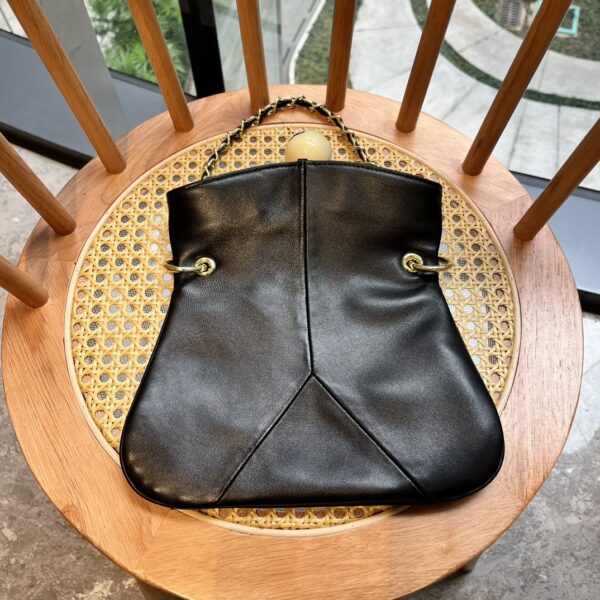 CHANEL LEATHER CUE BALL FOLDOVER BAG BLACK 26CM - Image 7