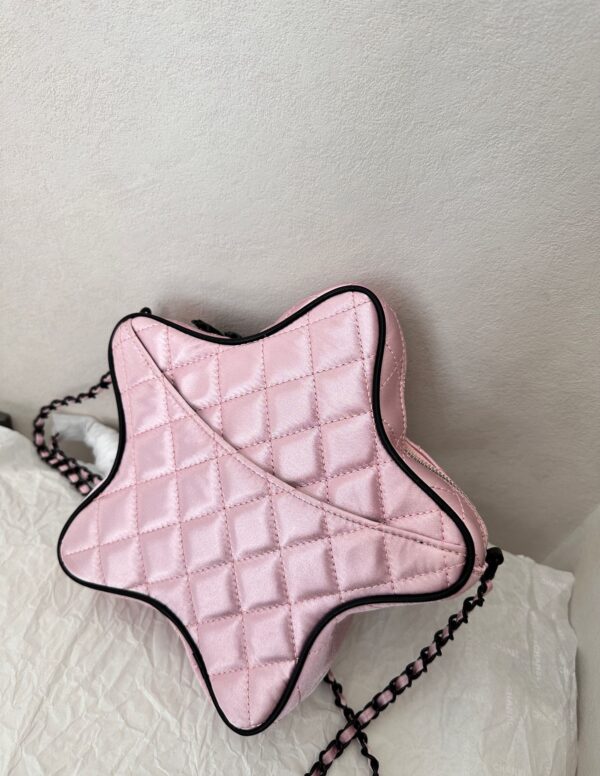 CHANEL STAR HAND BAG SATIN BLACK METAL LIGHT PINK 22CM - Image 7