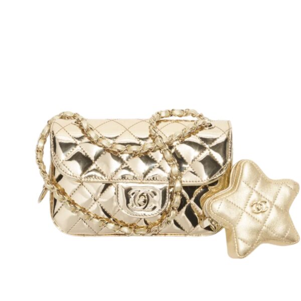 CHANEL MINI FLAP BAG STAR COIN PURSE YELLOW GOLD 24CM AS4646 B14873 NT671