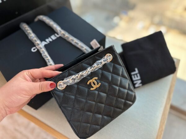 CHANEL QUILTED CC BUCKET BAG CAVIAR BLACK 17CM - Image 9