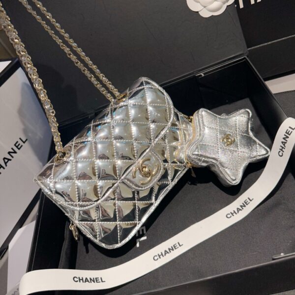 CHANEL MINI FLAP BAG STAR COIN PURSE SILVER 24CM - Image 2