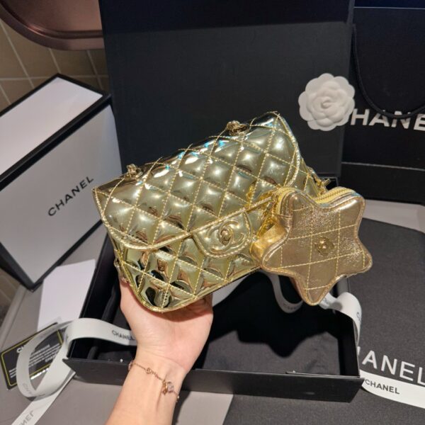 CHANEL MINI FLAP BAG STAR COIN PURSE YELLOW GOLD 24CM AS4646 B14873 NT671 - Image 4