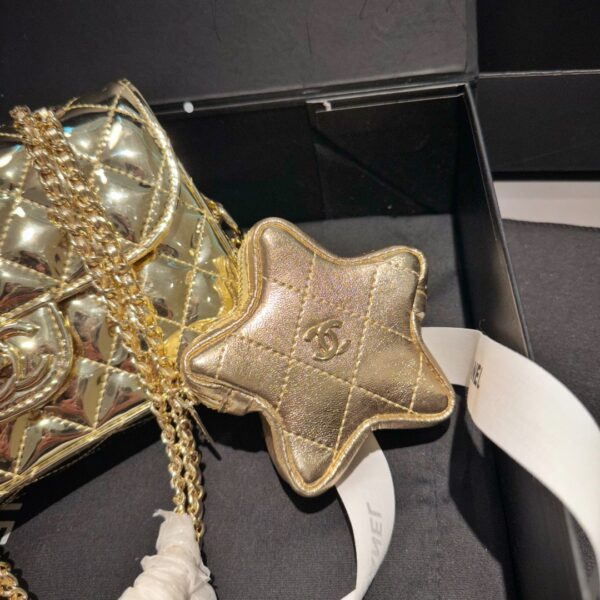 CHANEL MINI FLAP BAG STAR COIN PURSE YELLOW GOLD 24CM AS4646 B14873 NT671 - Image 9