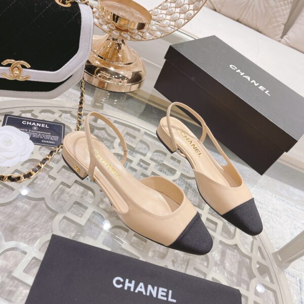 CHANEL GROSGRAIN CAP TOE CC SLINGBACK FLATS BEIGE - Image 2