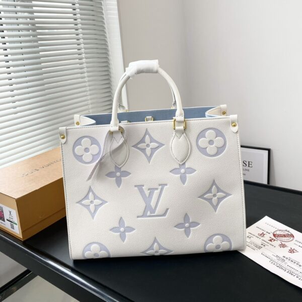 LOUIS VUITTON ONTHEGO MM BAG LATTE AND CANDY BLUE 34CM M46833 - Image 2