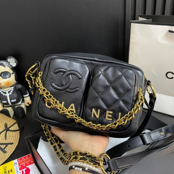 CHANEL QUILTED SMALL CAMERA CASE BLACK 22CM - Image 4