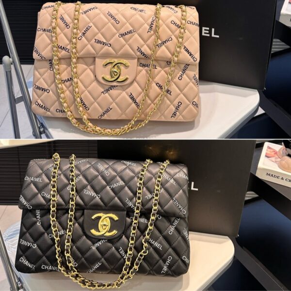 CHANEL VINTAGE CLASSIC LOGO PRINT JUMBO CANVAS XL MAXI FLAP BAG PINK 32CM - Image 3