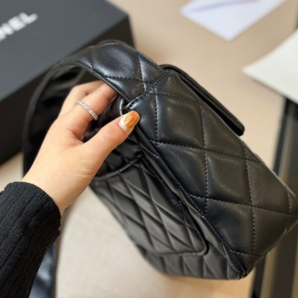 CHANEL LEATHER PARTY TOP HANDLE SATCHEL FLAP BAG BLACK 23CM - Image 3