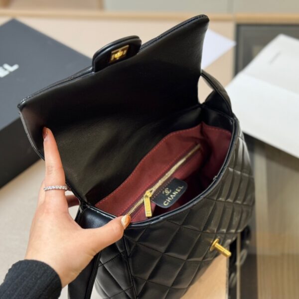 CHANEL LEATHER PARTY TOP HANDLE SATCHEL FLAP BAG BLACK 23CM - Image 9