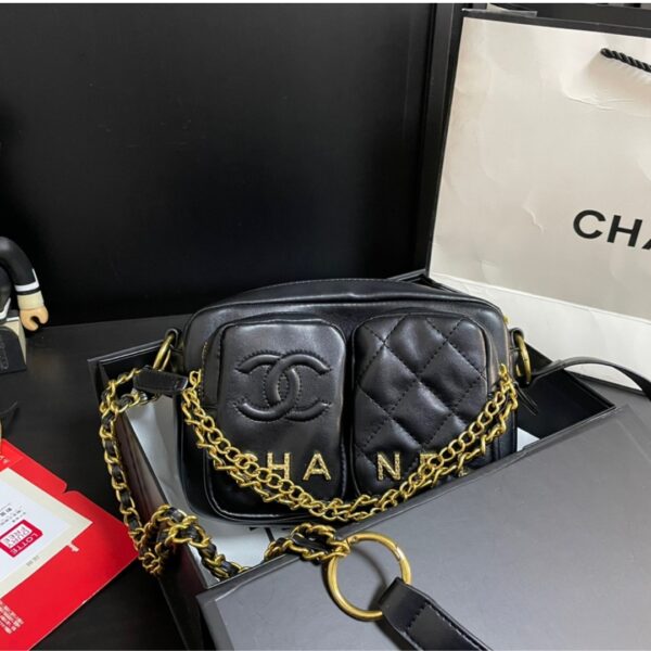 CHANEL QUILTED SMALL CAMERA CASE BLACK 22CM - Image 8