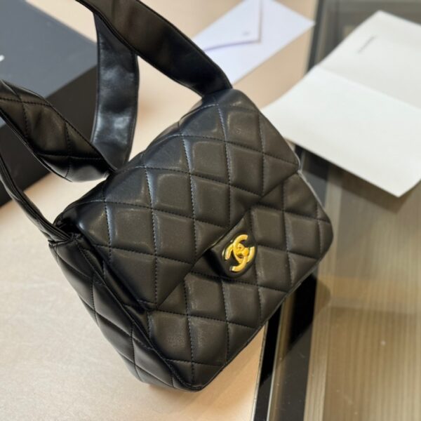CHANEL LEATHER PARTY TOP HANDLE SATCHEL FLAP BAG BLACK 23CM - Image 5