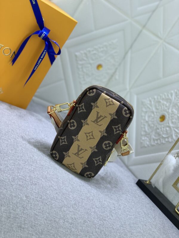 LOUIS VUITTON FLAP DOUBLE PHONE POUCH MONOGRAM STRIPES BROWN CANVAS 18CM M81005 - Image 8