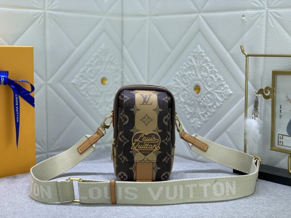 LOUIS VUITTON FLAP DOUBLE PHONE POUCH MONOGRAM STRIPES BROWN CANVAS 18CM M81005 - Image 10