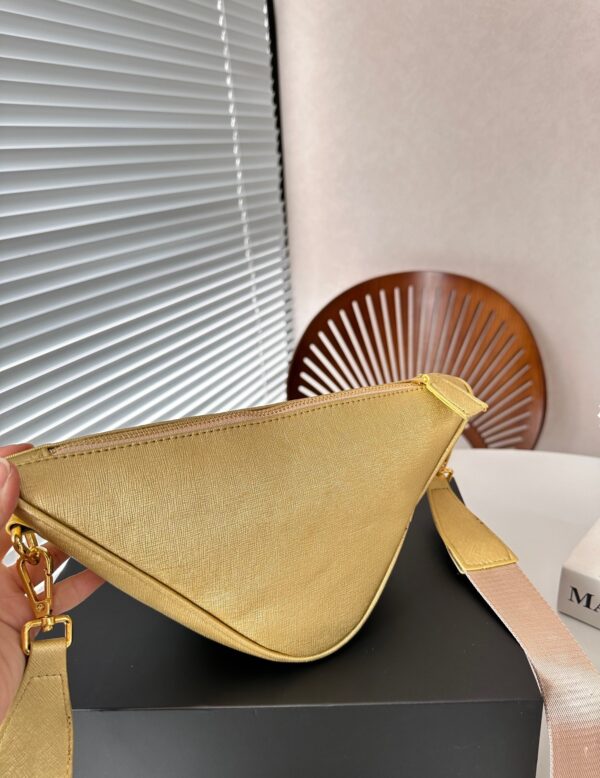 PRADA TRIANGLE SAFFIANO LEATHER SHOULDER BAG GOLD 28CM - Image 6