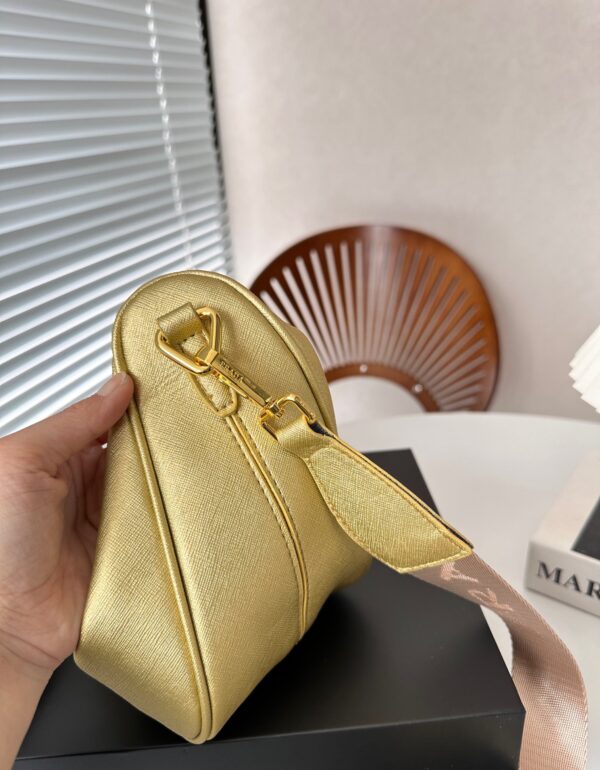 PRADA TRIANGLE SAFFIANO LEATHER SHOULDER BAG GOLD 28CM - Image 7
