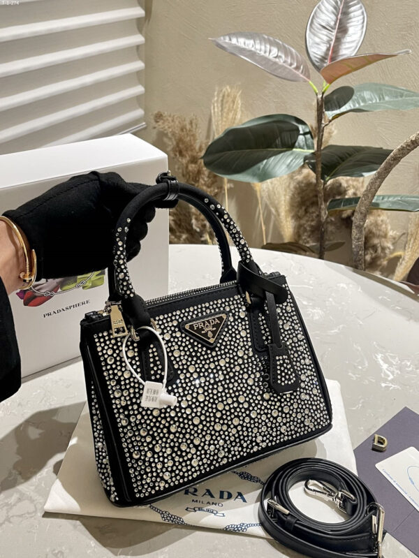 PRADA GALLERIA SATIN MINI BAG WITH CRYSTALS METAL 23CM 1BA906 2AWL F063R V EOY - Image 2