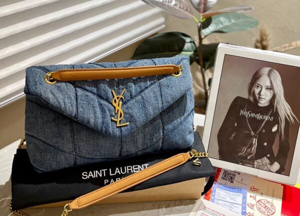 SAINT LAURENT PUFFER MEDIUM IN SUEDE AND DENIM 30CM 5774752PT674575 - Image 2