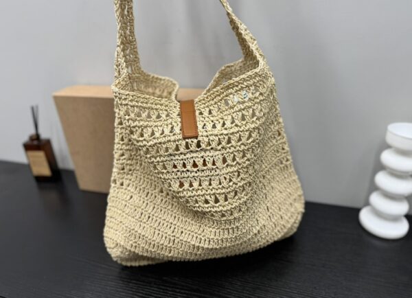 SAINT LAURENT LE 5 A 7 IN RAFFIA CROCHET AND SMOOTH LEATHER BEIGE 32CM 690941GAAAR2080 - Image 6
