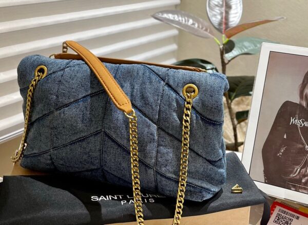 SAINT LAURENT PUFFER MEDIUM IN SUEDE AND DENIM 30CM 5774752PT674575 - Image 8