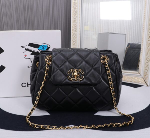 CHANEL MIX ACCORDION CC FLAP BAG QUILTED GLAZED LEATHER BLACK 23CM - Image 2
