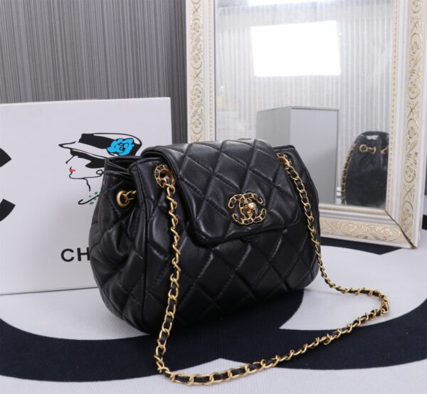 CHANEL MIX ACCORDION CC FLAP BAG QUILTED GLAZED LEATHER BLACK 23CM - Image 9